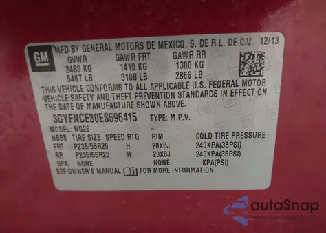 2014 Cadillac Srx Performance Collection z USA, uszkodzony, nr VIN 3GYFNCE30ES596415